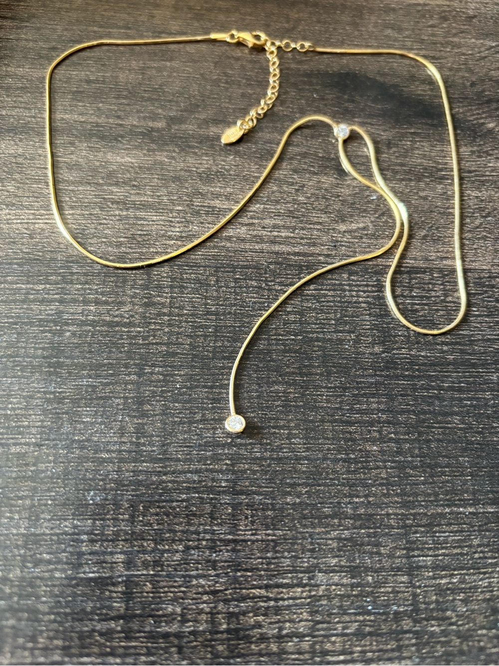 Gold Vermeil Sterling Silver Snake Chain Lariat Y Necklace - Italian 925 CZ - Picture 6 of 9